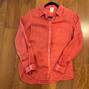 Sigrid Olsen Women's Coral Orange Shirt With Back Button Detail‎ 100% linen